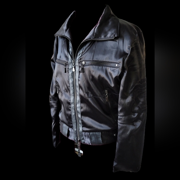 SALE Vintage Versace Sport Satin Bomber Jacket Removable Rabbit Fur Collar! - Picture 7 of 16